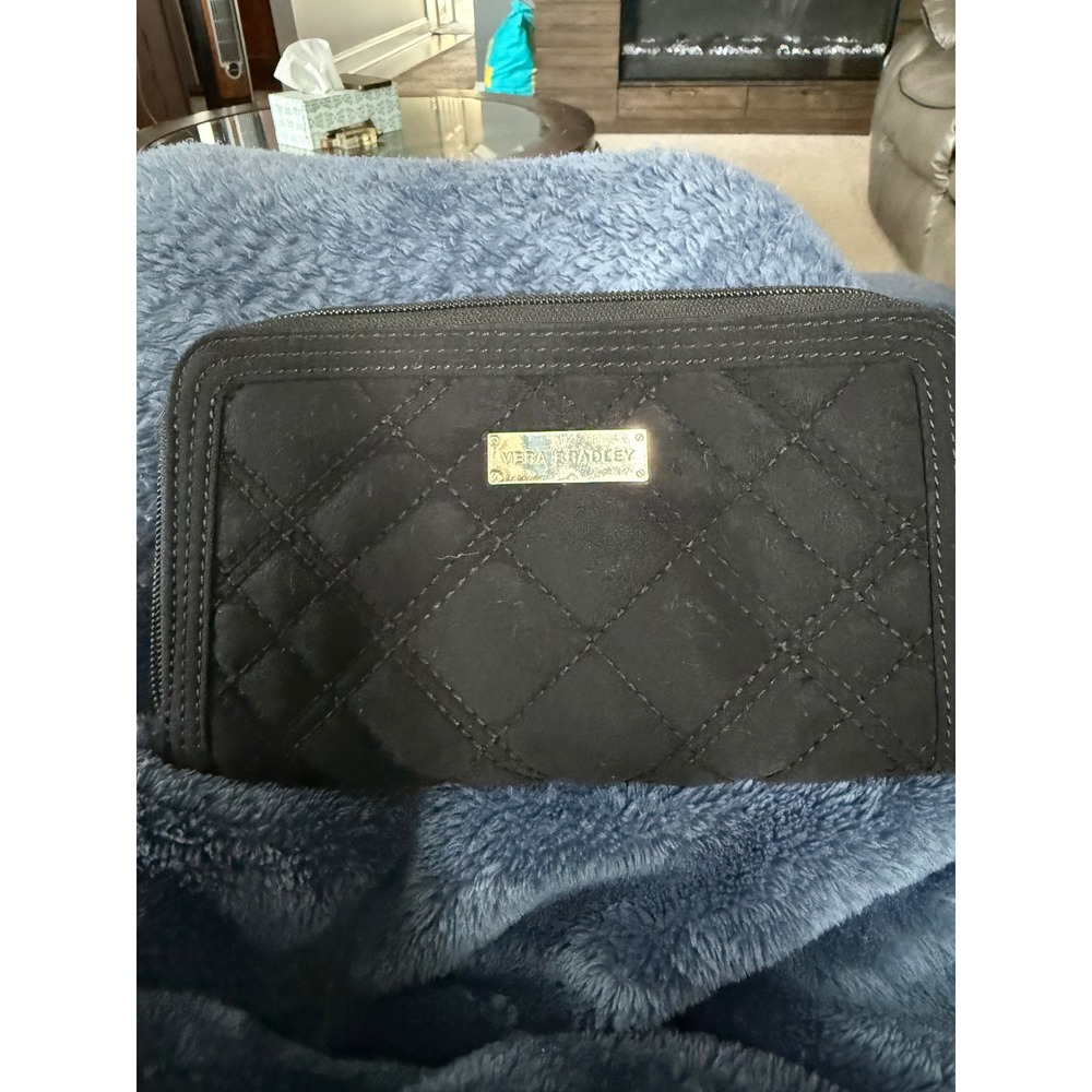 Vera Bradley Black Quilted Microfiber Zip Around Accordion Wallet Zebra Interior